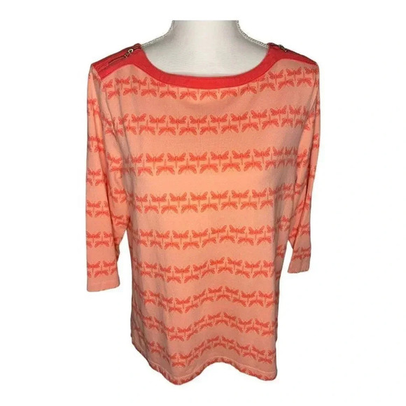 Christopher & Banks pink dragonfly blouse size petite large - Picture 1 of 3